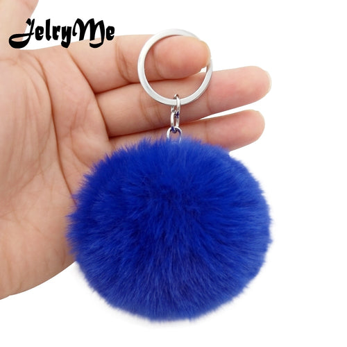 20 Colors Fluffy Fur Pom Pom Keychains Soft Faux Rex Rabbit Fur Ball Car Keyring Pompom Key Chains Women Bag Pendant Jewelry Diy