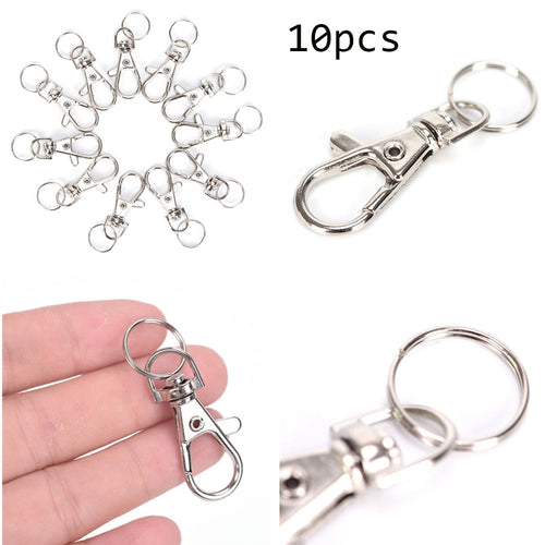 10pcs/lot Classic Key Chain Ring Silver Metal Swivel Lobster Clasp Clips Key Hooks Keychain Split Ring DIY Bag Jewelry Wholeales