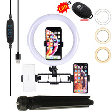 Load image into Gallery viewer, LED Ring Light with Cell Phone Holder Mini Tripod Selfie Fill Lamp Dimmable 3 Light Modes Light Photography Kit For Video Photo