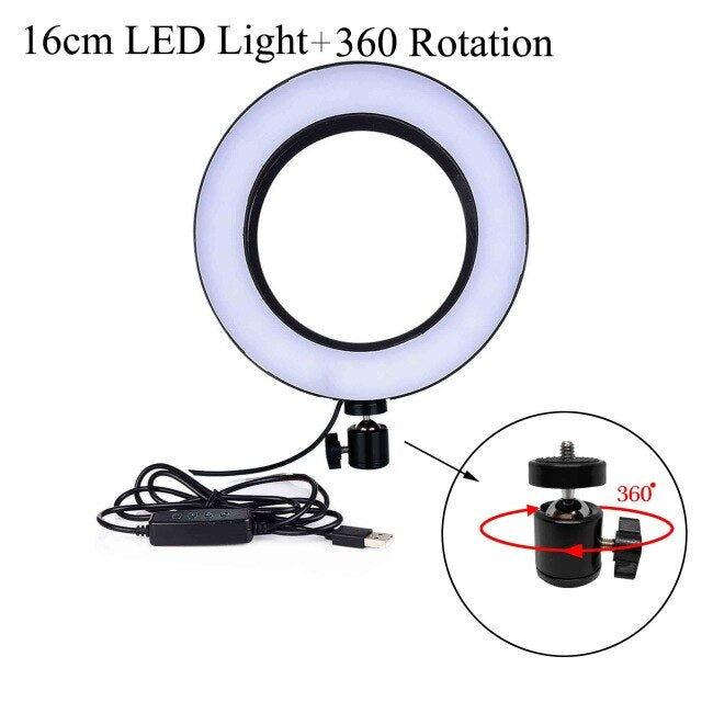 LED Ring Light with Cell Phone Holder Mini Tripod Selfie Fill Lamp Dimmable 3 Light Modes Light Photography Kit For Video Photo