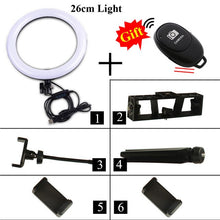 Load image into Gallery viewer, LED Ring Light with Cell Phone Holder Mini Tripod Selfie Fill Lamp Dimmable 3 Light Modes Light Photography Kit For Video Photo