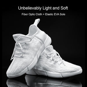KRIATIV Luminous Sneakers Glowing Fiber Optic Fabric Light Up Shoes for Kids White LED Sneakers Flashing Shoes with Light