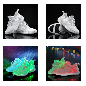 KRIATIV Luminous Sneakers Glowing Fiber Optic Fabric Light Up Shoes for Kids White LED Sneakers Flashing Shoes with Light