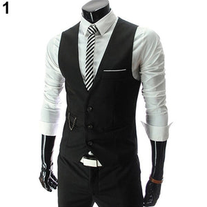 Men's Classic Formal Business Slim Fit Chain Dress Vest Suit Tuxedo Waistcoat