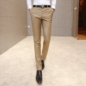 Men's clothing suit trousers /Male high-grade pure color slim Fit business Suit pants/Male high-end leisure thin leg pants