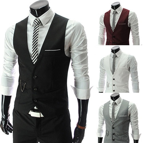 Men's Formal Business Slim Fit V-neck Solid Single-Breasted Vest Suit Waistcoat New Arrival