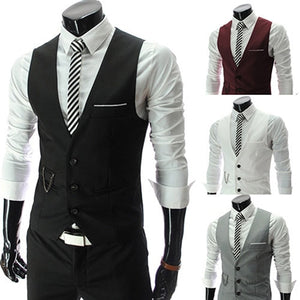 Men's Formal Business Slim Fit V-neck Solid Single-Breasted Vest Suit Waistcoat New Arrival