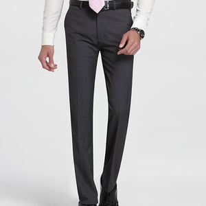 Men's Slim Fit Flat-Front Suit Separate Pant Formal Wedding Business Straight Male Trousers Light Grey Thin Office Dress Pants