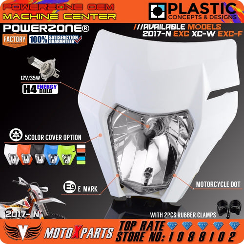 POWERZONE Motorcycle Headlight Headlamp For 2017 18 KTM Headligt EXC XCF SX F SMR Enduro Dirt Bike Motocross Supermoto H4 Bulb