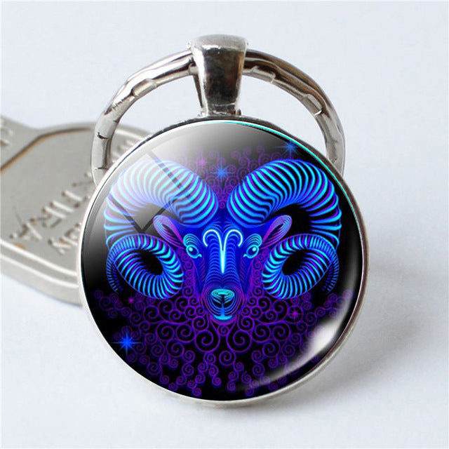 NEW Zodiac Sign Keychain 12 Constellation Leo Virgo Libra Scorpio Sagittarius Pendant Double Face Keyring Key Holder Birthday