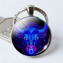 Load image into Gallery viewer, NEW Zodiac Sign Keychain 12 Constellation Leo Virgo Libra Scorpio Sagittarius Pendant Double Face Keyring Key Holder Birthday