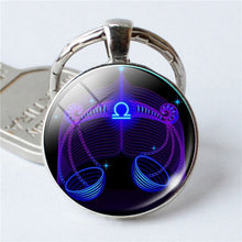 Load image into Gallery viewer, NEW Zodiac Sign Keychain 12 Constellation Leo Virgo Libra Scorpio Sagittarius Pendant Double Face Keyring Key Holder Birthday