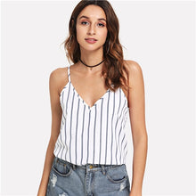 Load image into Gallery viewer, SHEIN Multicolor Weekend Casual Backless Double Deep V-Neck Striped Cami Top Summer Women Going Out Sexy Vest