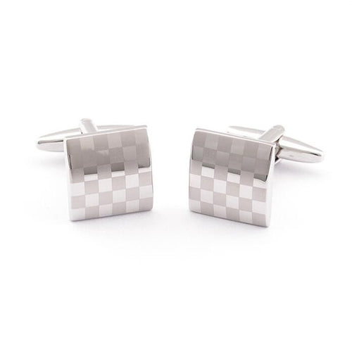 French Shirt Laser Engraving Men Jewelry Unique Wedding Groom Men Cuff Links Business Casual Party Silver Square Plaid Cufflinks
