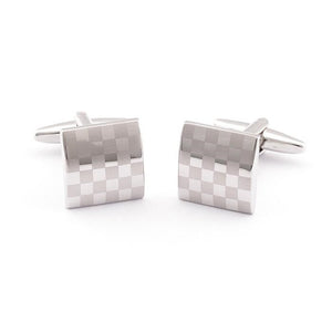 French Shirt Laser Engraving Men Jewelry Unique Wedding Groom Men Cuff Links Business Casual Party Silver Square Plaid Cufflinks