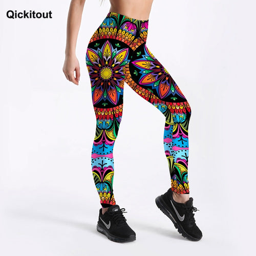 Qickitout Hot Sale Summer New Arrival Women Leggings Color Floral Printed Leggings Elastic Mid Waist Pants S-4XL Drop Shipping