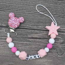 Load image into Gallery viewer, XCQGH Personalised Name Silicone Baby Pacifier Clips Chain Nipple Pacifier Chain with Mouse Holder for Baby, Baby Shower Gift