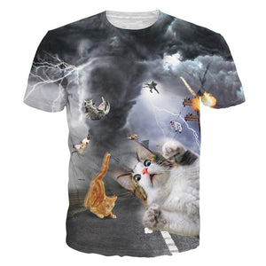 Solar Kitten T-Shirt Cat Vomiting A Waterfall Onto Earth Vibrant 3d Cat Tee Shirt Galaxy Nebula Space T Shirt Tops For Women Men