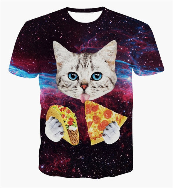 Solar Kitten T-Shirt Cat Vomiting A Waterfall Onto Earth Vibrant 3d Cat Tee Shirt Galaxy Nebula Space T Shirt Tops For Women Men