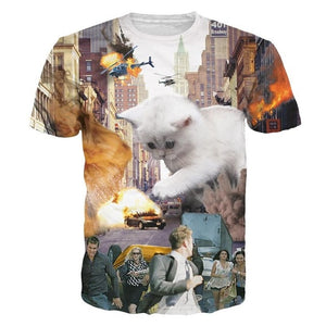 Solar Kitten T-Shirt Cat Vomiting A Waterfall Onto Earth Vibrant 3d Cat Tee Shirt Galaxy Nebula Space T Shirt Tops For Women Men