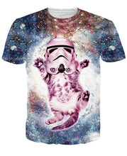 Load image into Gallery viewer, Solar Kitten T-Shirt Cat Vomiting A Waterfall Onto Earth Vibrant 3d Cat Tee Shirt Galaxy Nebula Space T Shirt Tops For Women Men