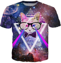 Load image into Gallery viewer, Solar Kitten T-Shirt Cat Vomiting A Waterfall Onto Earth Vibrant 3d Cat Tee Shirt Galaxy Nebula Space T Shirt Tops For Women Men