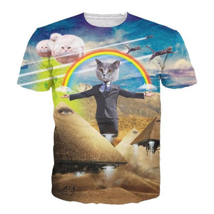 Solar Kitten T-Shirt Cat Vomiting A Waterfall Onto Earth Vibrant 3d Cat Tee Shirt Galaxy Nebula Space T Shirt Tops For Women Men