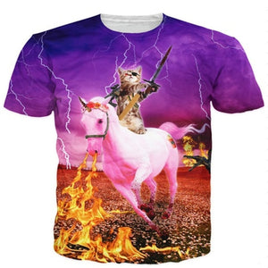 Solar Kitten T-Shirt Cat Vomiting A Waterfall Onto Earth Vibrant 3d Cat Tee Shirt Galaxy Nebula Space T Shirt Tops For Women Men