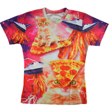 Load image into Gallery viewer, Solar Kitten T-Shirt Cat Vomiting A Waterfall Onto Earth Vibrant 3d Cat Tee Shirt Galaxy Nebula Space T Shirt Tops For Women Men