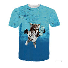 Load image into Gallery viewer, Solar Kitten T-Shirt Cat Vomiting A Waterfall Onto Earth Vibrant 3d Cat Tee Shirt Galaxy Nebula Space T Shirt Tops For Women Men