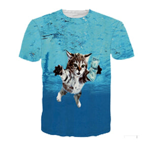Solar Kitten T-Shirt Cat Vomiting A Waterfall Onto Earth Vibrant 3d Cat Tee Shirt Galaxy Nebula Space T Shirt Tops For Women Men