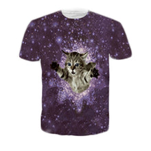 Load image into Gallery viewer, Solar Kitten T-Shirt Cat Vomiting A Waterfall Onto Earth Vibrant 3d Cat Tee Shirt Galaxy Nebula Space T Shirt Tops For Women Men