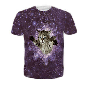 Solar Kitten T-Shirt Cat Vomiting A Waterfall Onto Earth Vibrant 3d Cat Tee Shirt Galaxy Nebula Space T Shirt Tops For Women Men