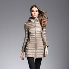 Load image into Gallery viewer, 90% White Duck Down Coat Women Ultra Light Down Jackets 2018 winter New Women Long Down Coat Parka with Hood