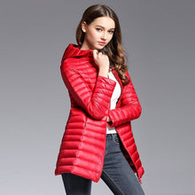 Load image into Gallery viewer, 90% White Duck Down Coat Women Ultra Light Down Jackets 2018 winter New Women Long Down Coat Parka with Hood