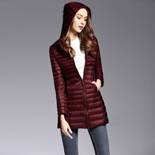 Load image into Gallery viewer, 90% White Duck Down Coat Women Ultra Light Down Jackets 2018 winter New Women Long Down Coat Parka with Hood