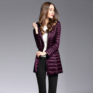 90% White Duck Down Coat Women Ultra Light Down Jackets 2018 winter New Women Long Down Coat Parka with Hood