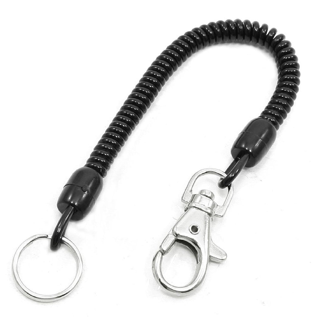 Black Spring Cord Rope Swivel Lobster Clasp Keyring Chain Strap