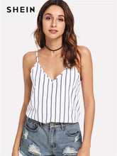 Load image into Gallery viewer, SHEIN Multicolor Weekend Casual Backless Double Deep V-Neck Striped Cami Top Summer Women Going Out Sexy Vest