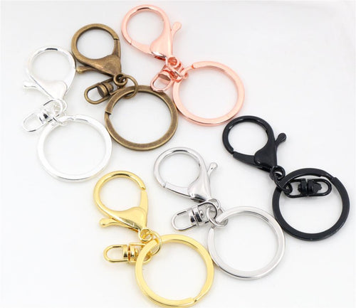 5pcs/lot 30mm Key Ring Long 70mm Popular classic 8 Colors Plated lobster clasp key hook chain jewelry making for keychain