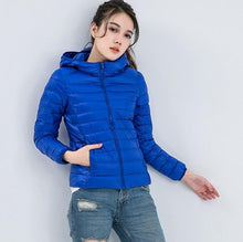 Load image into Gallery viewer, Winter Women Ultra Light Down Jacket White Duck Down Hooded Jackets Long Sleeve Warm Coat Parka Female Solid Portable Outwear