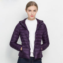 Load image into Gallery viewer, Winter Women Ultra Light Down Jacket White Duck Down Hooded Jackets Long Sleeve Warm Coat Parka Female Solid Portable Outwear