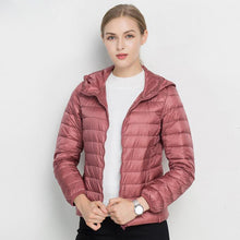 Load image into Gallery viewer, Winter Women Ultra Light Down Jacket White Duck Down Hooded Jackets Long Sleeve Warm Coat Parka Female Solid Portable Outwear