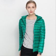 Load image into Gallery viewer, Winter Women Ultra Light Down Jacket White Duck Down Hooded Jackets Long Sleeve Warm Coat Parka Female Solid Portable Outwear