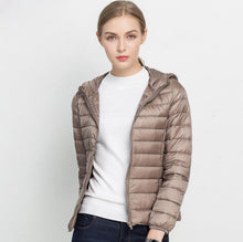 Load image into Gallery viewer, Winter Women Ultra Light Down Jacket White Duck Down Hooded Jackets Long Sleeve Warm Coat Parka Female Solid Portable Outwear