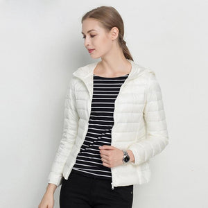 Winter Women Ultra Light Down Jacket White Duck Down Hooded Jackets Long Sleeve Warm Coat Parka Female Solid Portable Outwear