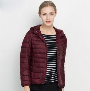 Winter Women Ultra Light Down Jacket White Duck Down Hooded Jackets Long Sleeve Warm Coat Parka Female Solid Portable Outwear