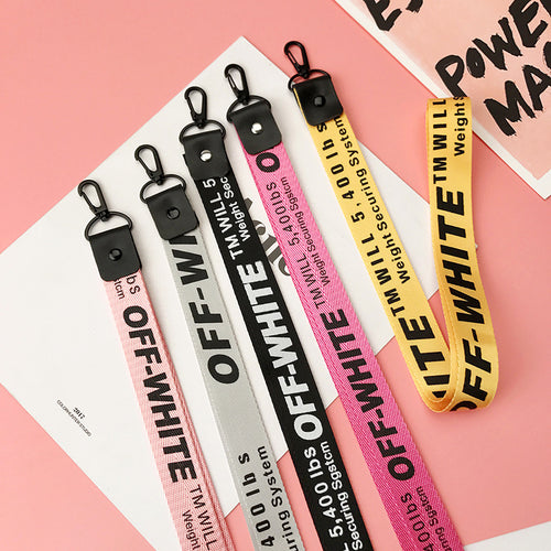 Brand Trendy Off White Ribbon Key Chains Black Alloy Lobster Buckle Phone Case Wallet Key Rings For Car Key Bags Holder Chaveiro