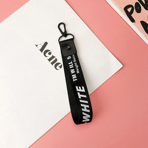 Brand Trendy Off White Ribbon Key Chains Black Alloy Lobster Buckle Phone Case Wallet Key Rings For Car Key Bags Holder Chaveiro