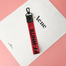 Load image into Gallery viewer, Brand Trendy Off White Ribbon Key Chains Black Alloy Lobster Buckle Phone Case Wallet Key Rings For Car Key Bags Holder Chaveiro
